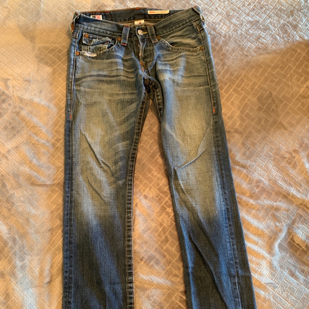 MENS - medium wash true religion jeans.